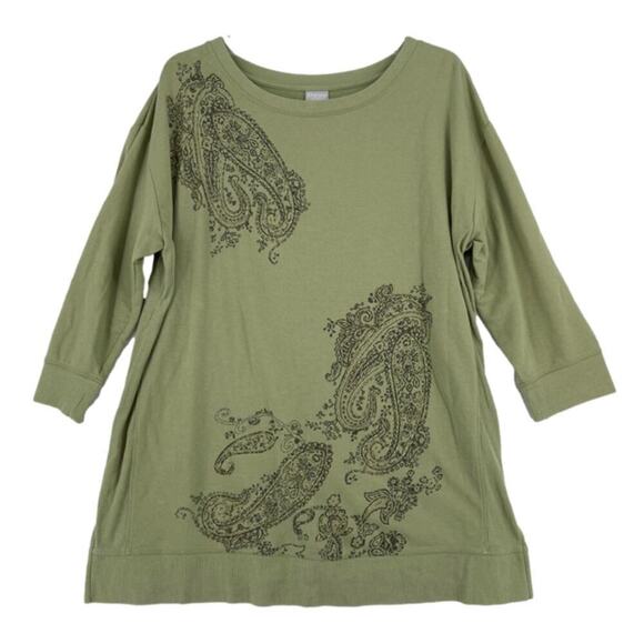 Chico's Tops - Chico's Zenergy Tunic Sweatshirt Size 12/14 Green Embellished Beaded Pullover